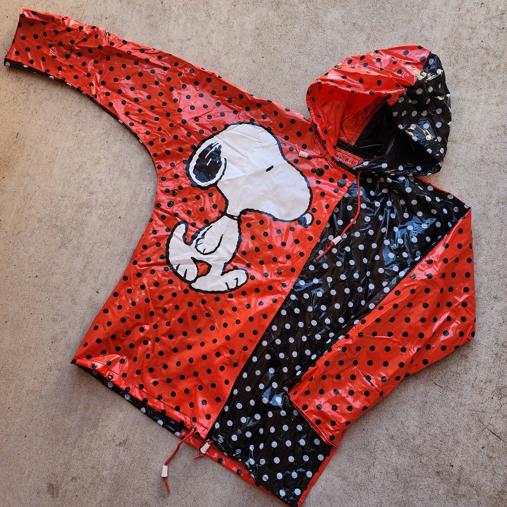 Vintage Swell-Wear‎ Kid's Vinyl Raincoat Black Red Polka Dots Snoopy, Youth 6